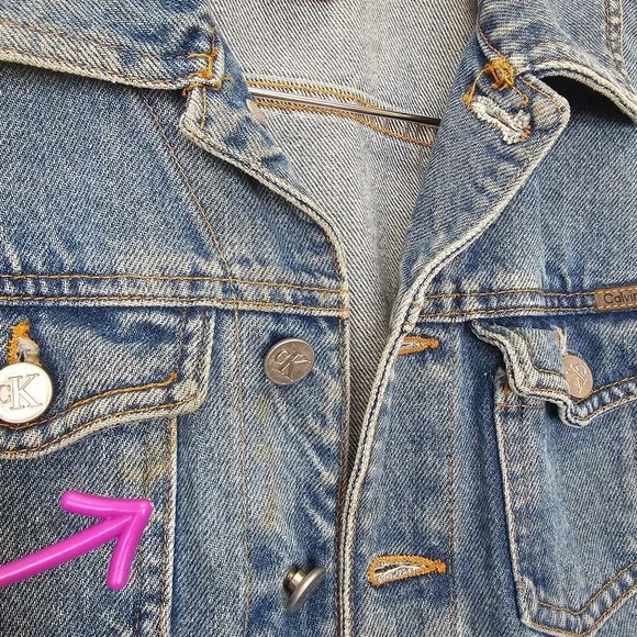 Crop Trucker Jacket Womens XS CALVIN KLEIN Blue VINTAGE Jeans Western Y2K USA